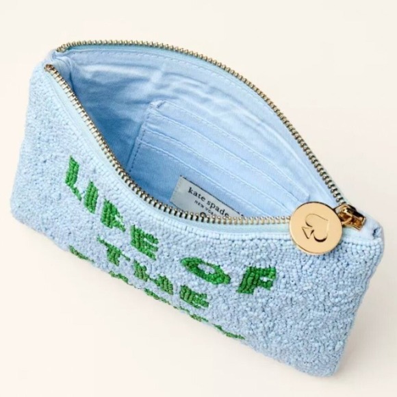 Kate Spade Life of the Party Beaded Pouch Clutch Light Blue Green K9142 - Picture 3 of 5